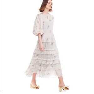 Rebecca Taylor 3/4 sleeve soft floral midi dress